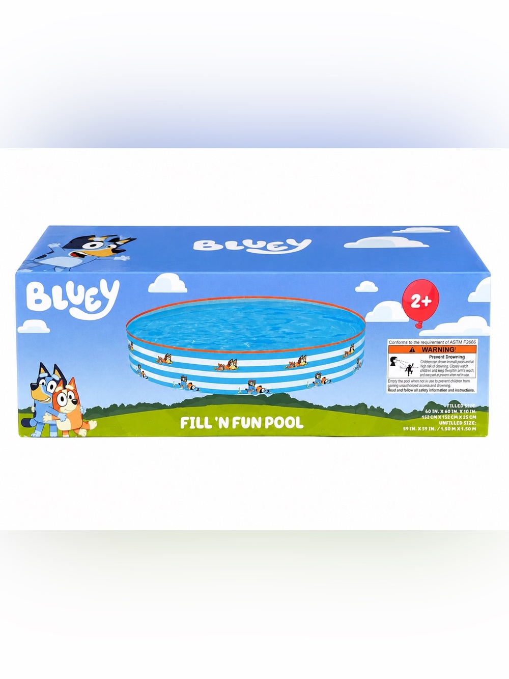 Bluey Fill 'N Fun Kids Pool - Blue Striped Paddling Pool